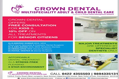The multispeciality dental clinic provides comprehensive dental care for both adults and children.