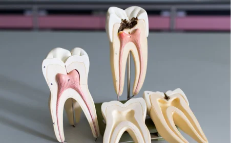 A tooth model with a toothbrush, emphasizing the importance of oral hygiene and root canal treatment