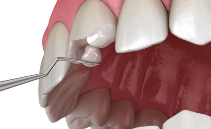 Dental procedure showing tooth extraction using a specialized tool for cavity filling treatments.