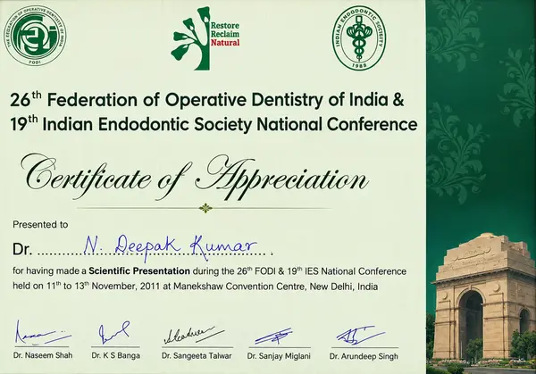 Dr. Deepak Kumar Dental Qualification Certificate