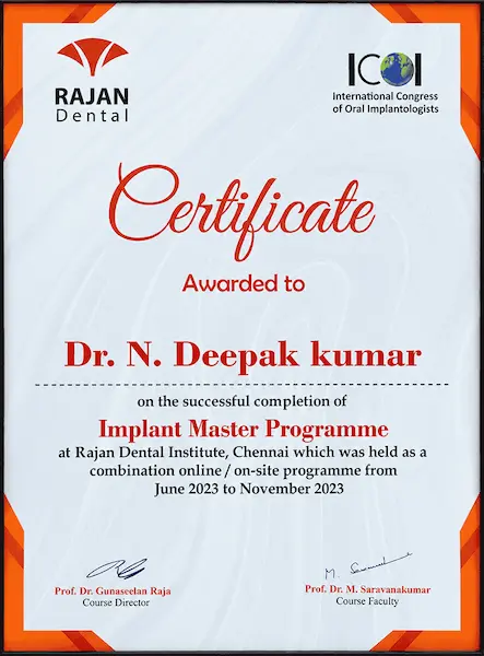 Dr. Deepak Kumar Dental Qualification Certificate