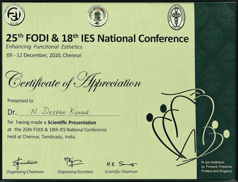 Dr. Deepak Kumar Dental Qualification Certificate
